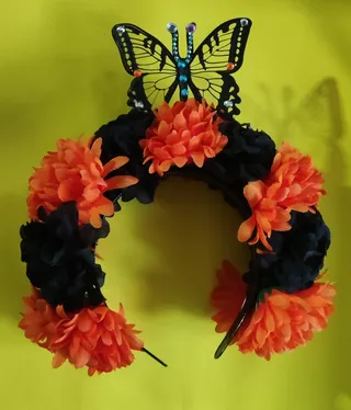 Diadema Catrina Mariposa Naranja